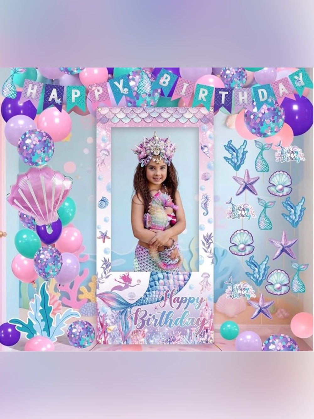 Mermaid Birthday Decorations for Women,Happy Birthday Banner Balloons
